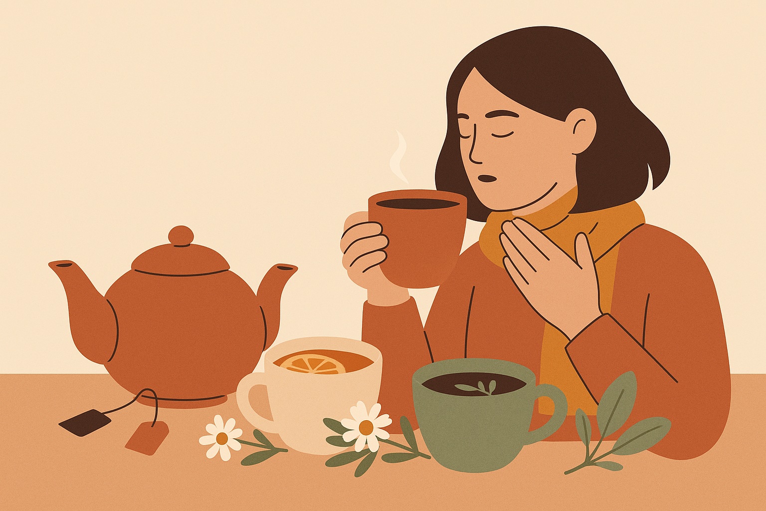 Ilustración: Tés e infusiones contra el dolor de garganta