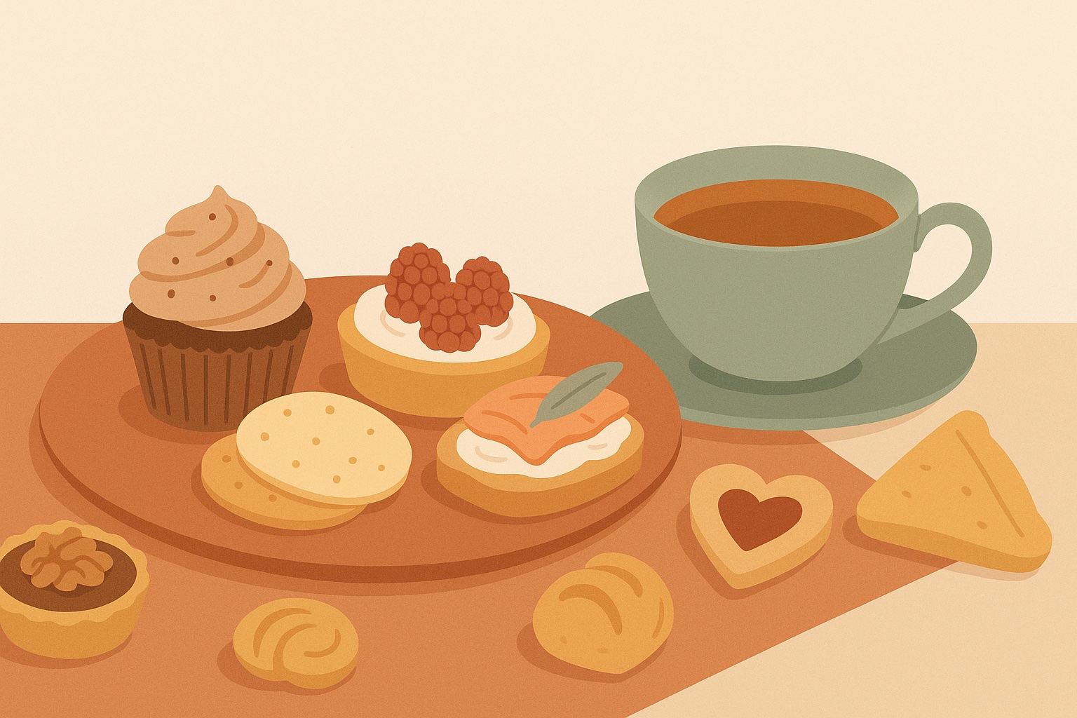 Ilustración: Miniaturas dulces y saladas para la hora del té