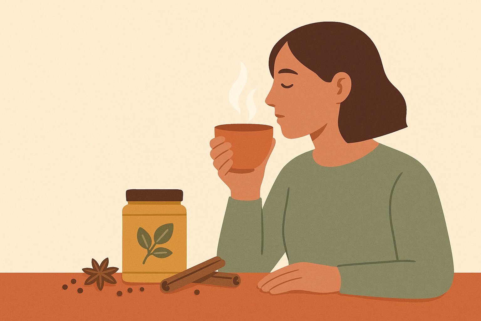Ilustración: Tee Gewürze: schützt Ihren Bauch