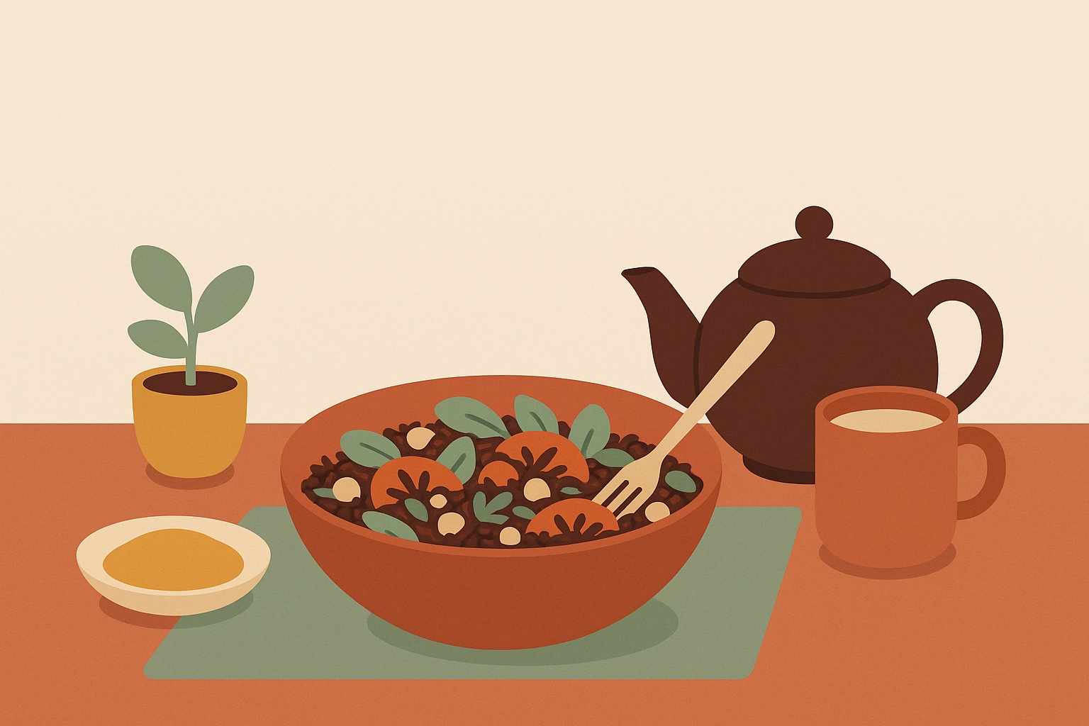 Ilustración: Recette de thé : salade de riz noir avec les sept merveilles thé noir