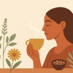 Ilustración: Plantas medicinales, café o té para la salud y belleza de la mujer
