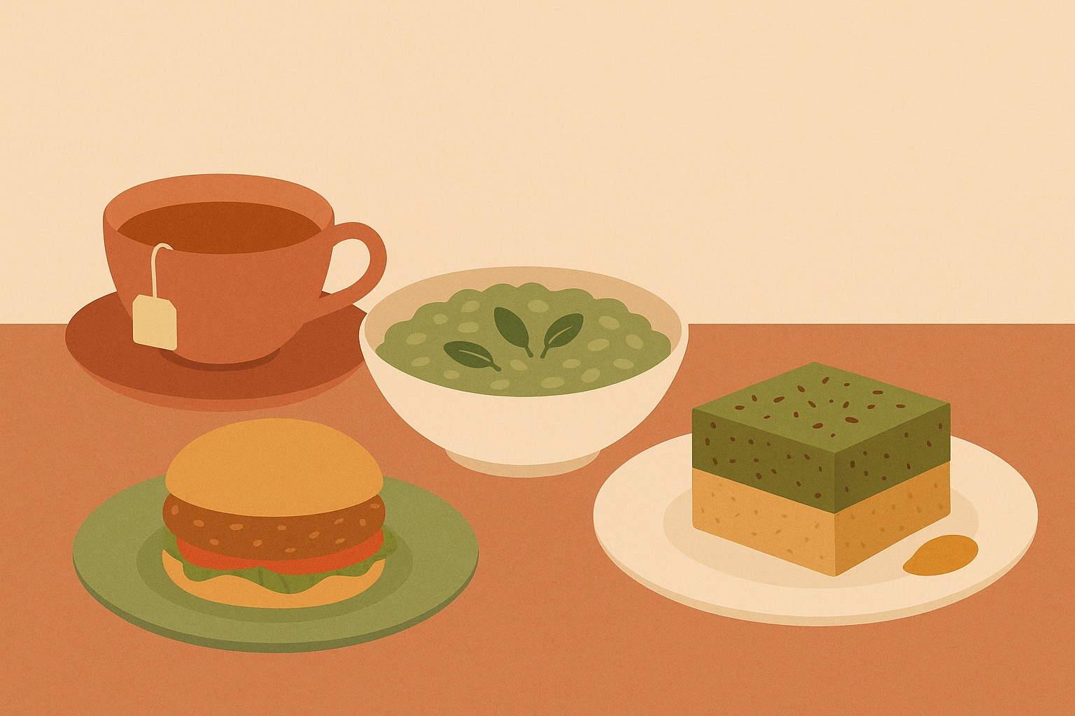 Ilustración: 2 recetas veganas elaboradas con té y una para acompañarlo