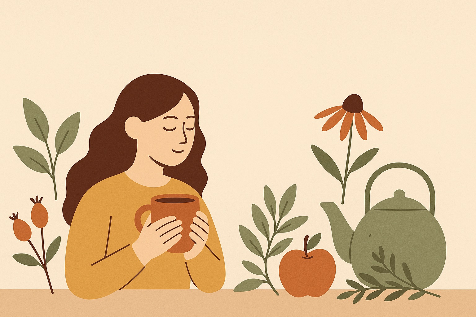 Ilustración: Cómo beneficiarte de las plantas medicinales y frutas de otoño en tés e infusiones