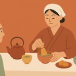 Aromen von Tee Gast besonderes für die Zeremonie des Tees des Küchenchefs Japanisch, Yui Ishizuka Ilustración: Aromen von Tee Gast besonderes für die Zeremonie des Tees des Küchenchefs Japanisch, Yui Ishizuka